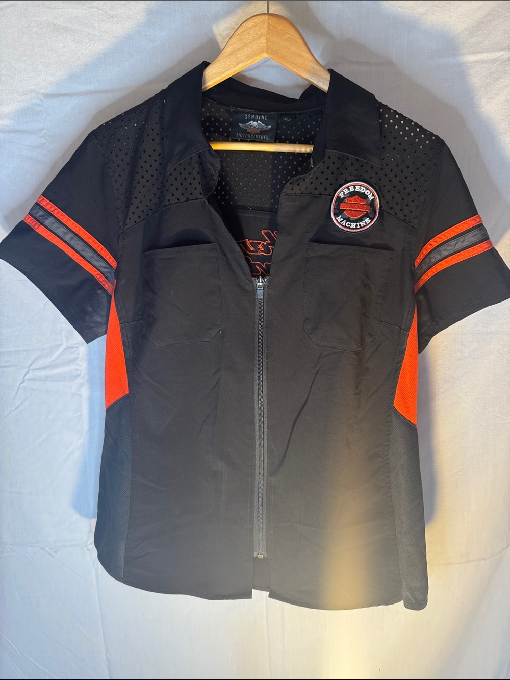 Harley-Davidson Black and Red Short-Sleeve Zip Front Moto Top
